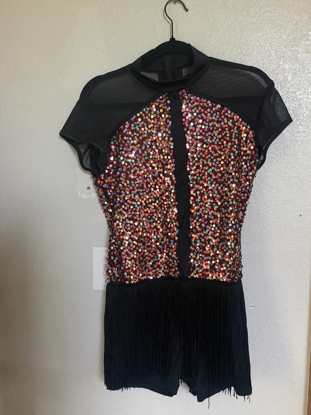 Sequin Black with Multi Sequin Fringe Dance Costume